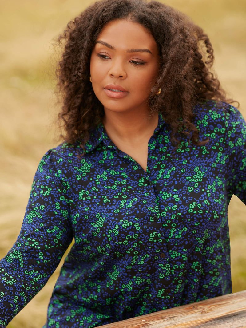 Multi Leopard Print Jersey 3/4 Sleeve Shirt