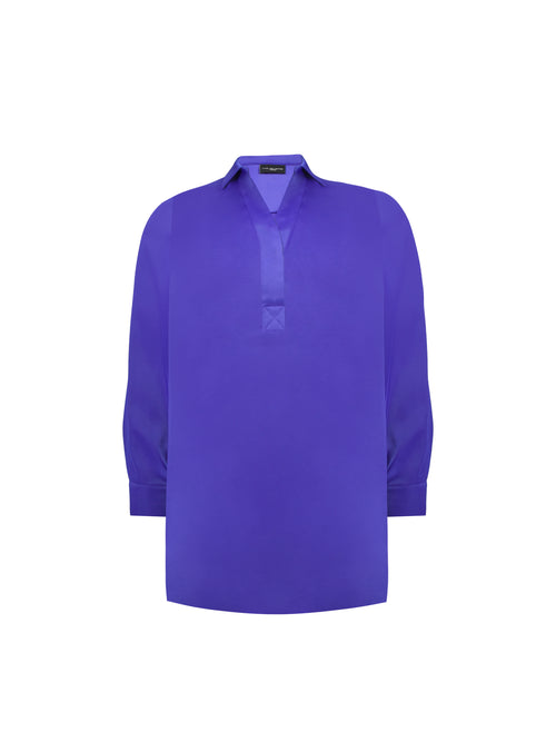 Blue Satin Placket Front Shirt