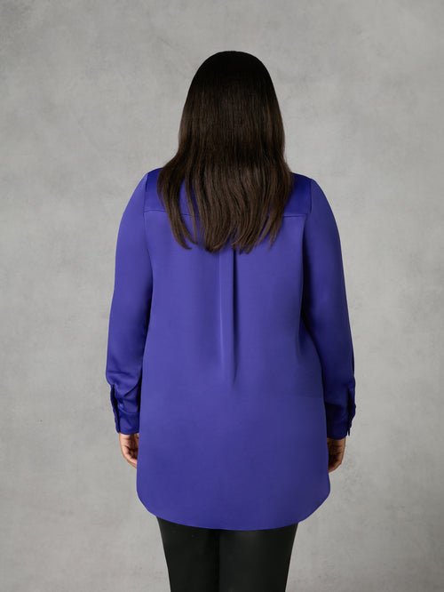 Blue Satin Placket Front Shirt