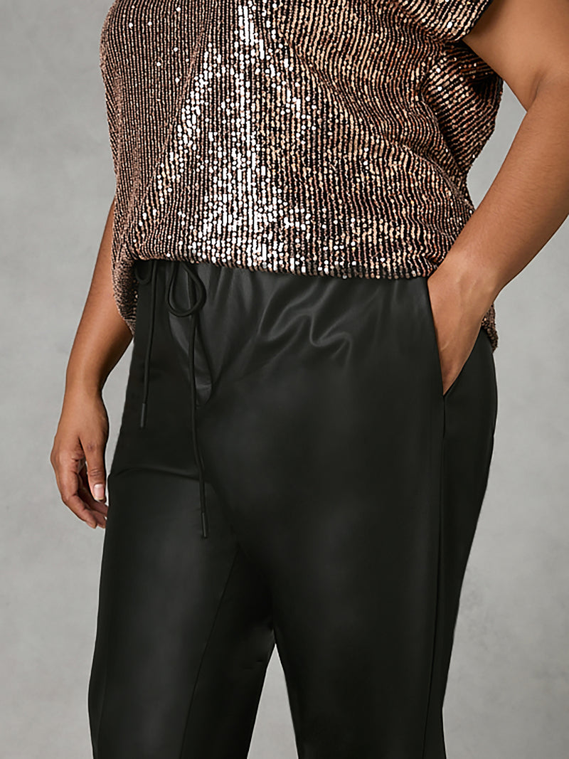 Black Faux Leather Joggers