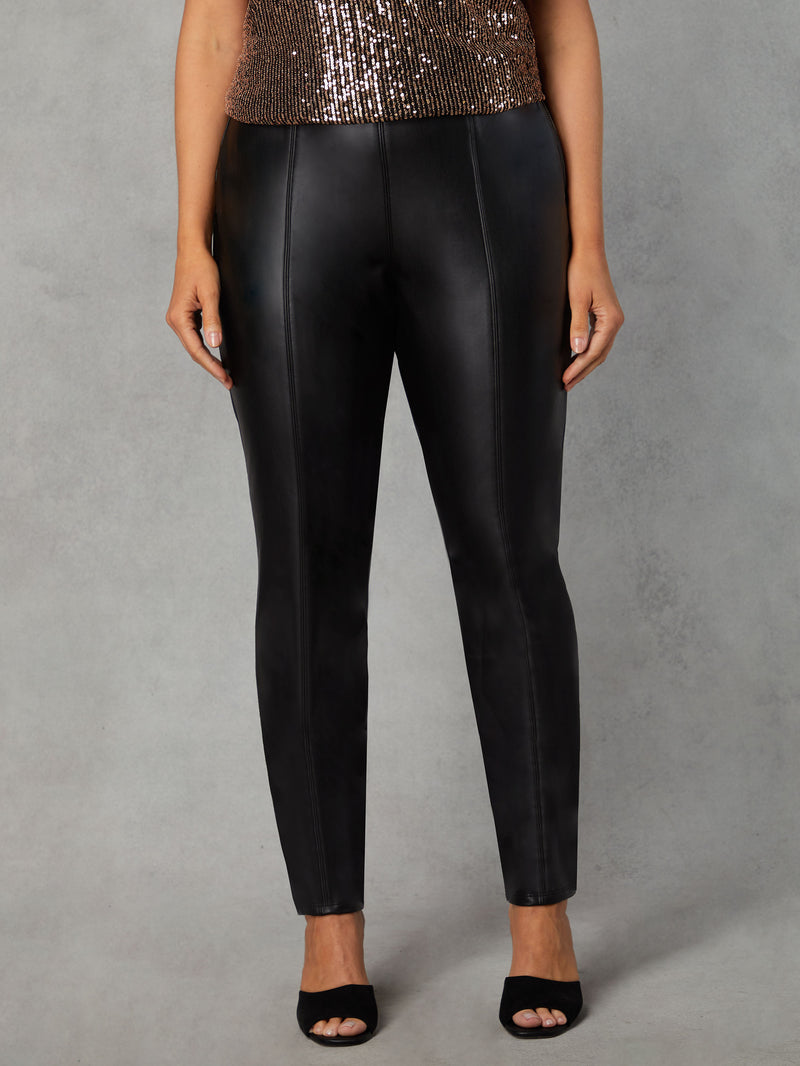 Petite Black Faux Leather Straight Leg Trousers