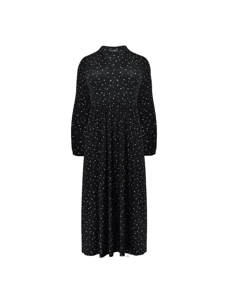 Mono Star Print Jersey Nehru Collar Relaxed Dress