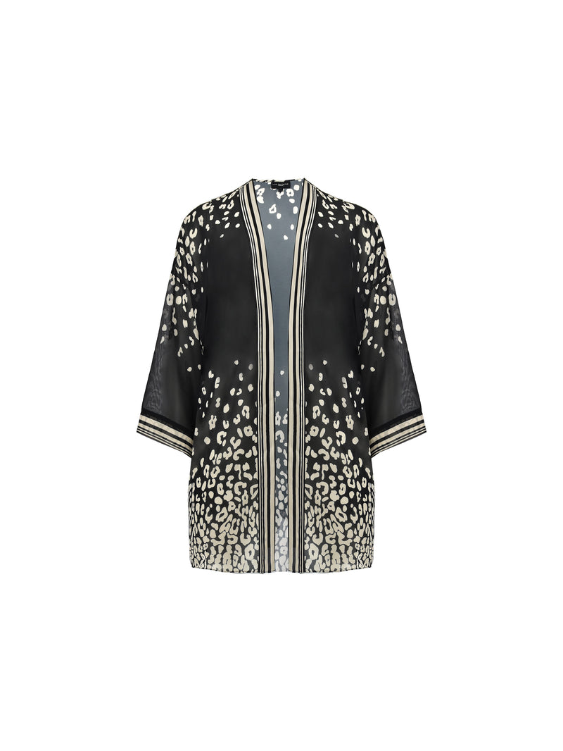 Mono Leopard Print Chiffon Kimono