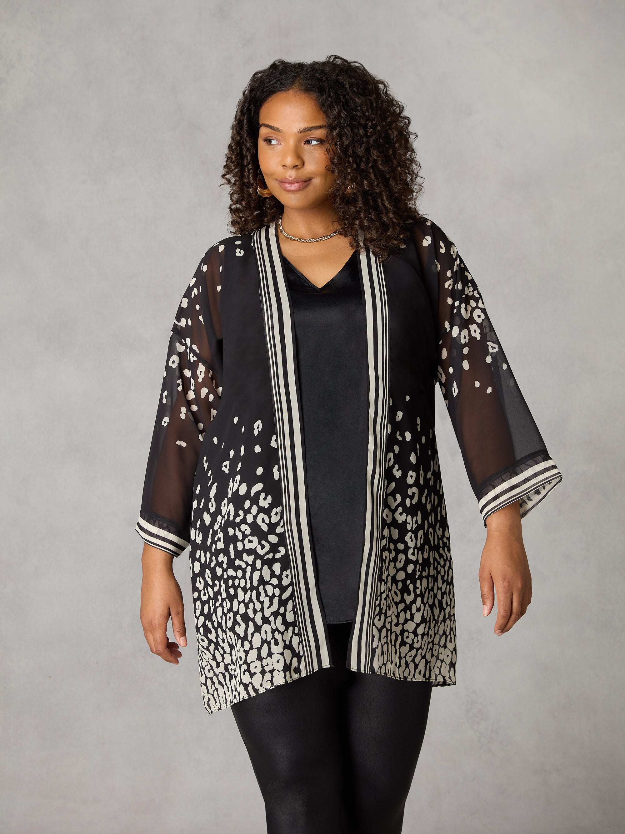 Mono Leopard Print Chiffon Kimono