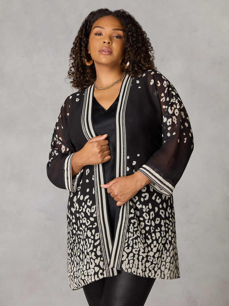 Mono Leopard Print Chiffon Kimono