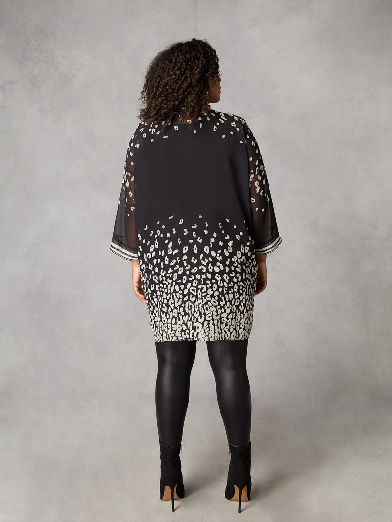 Mono Leopard Print Chiffon Kimono