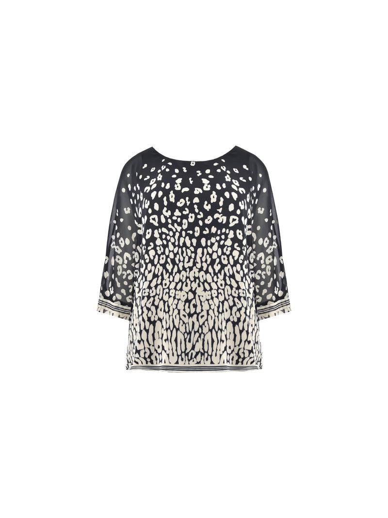 Mono Leopard Print Chiffon Overlay Top