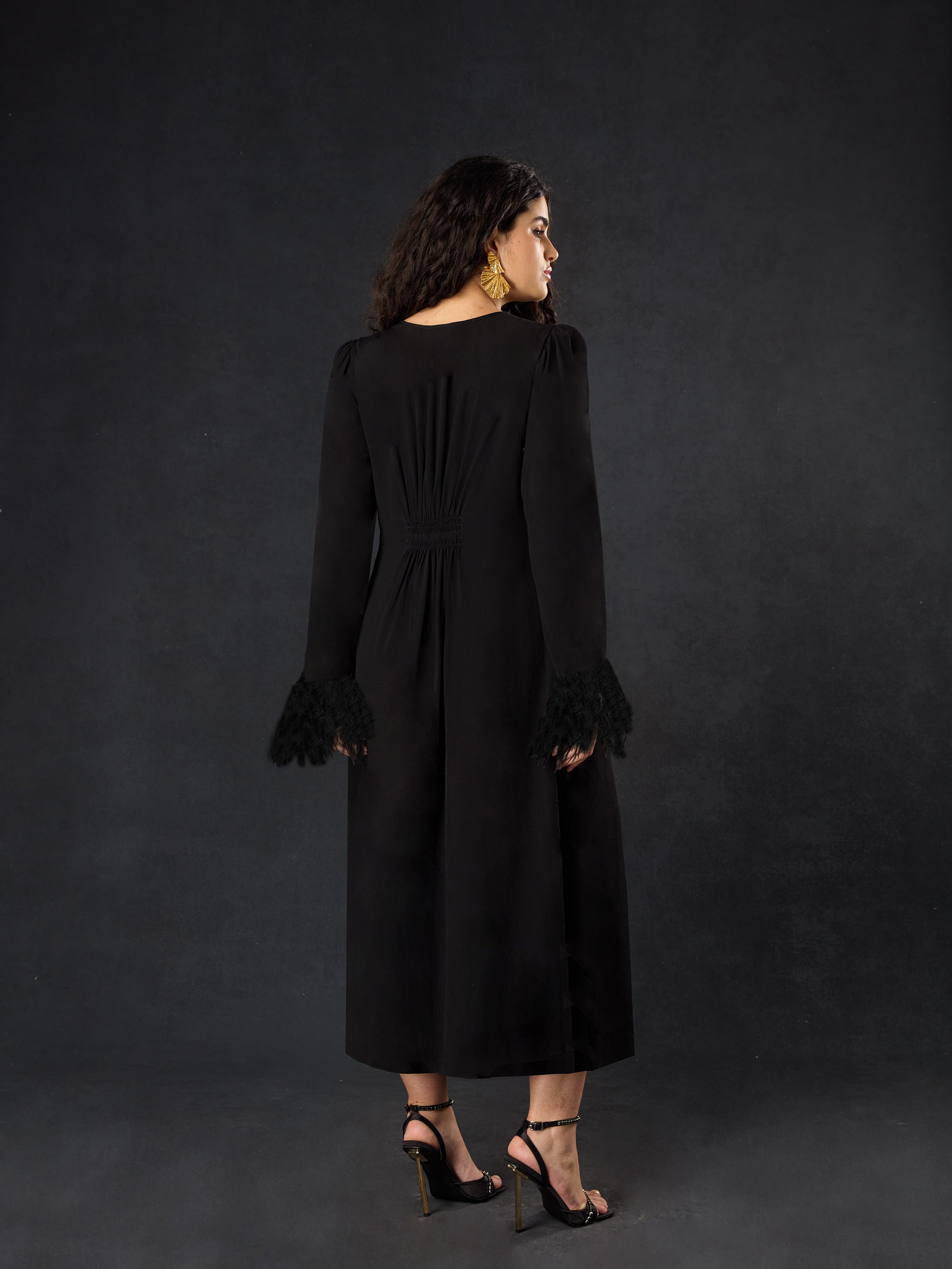 Black Feather Trim Dress Black Feather Trim Dress