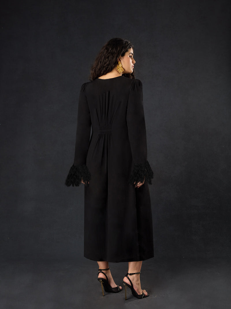 Black Feather Trim Dress