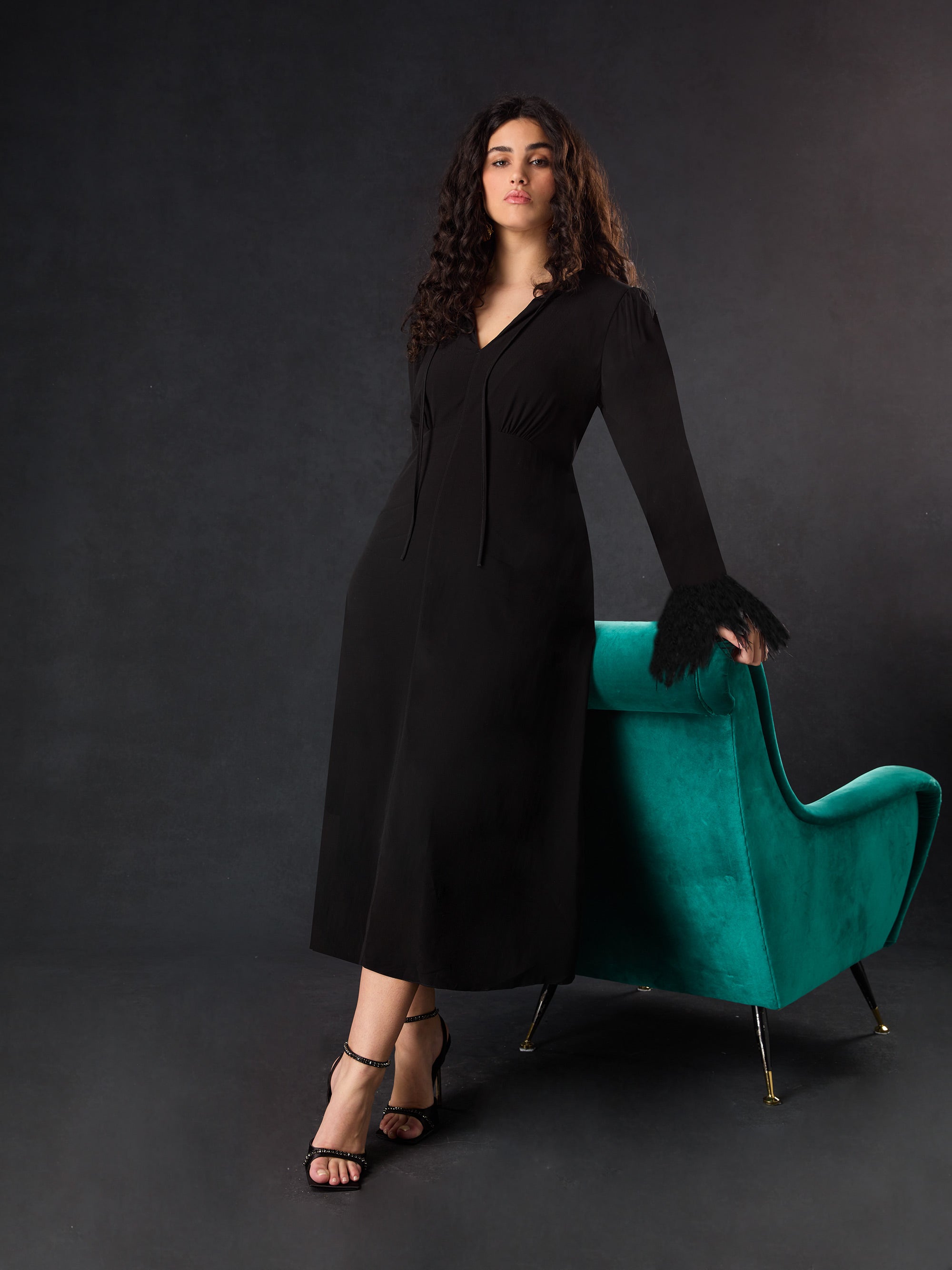 Black Feather Trim Dress Black Feather Trim Dress