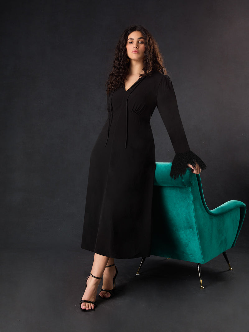 Black Feather Trim Dress