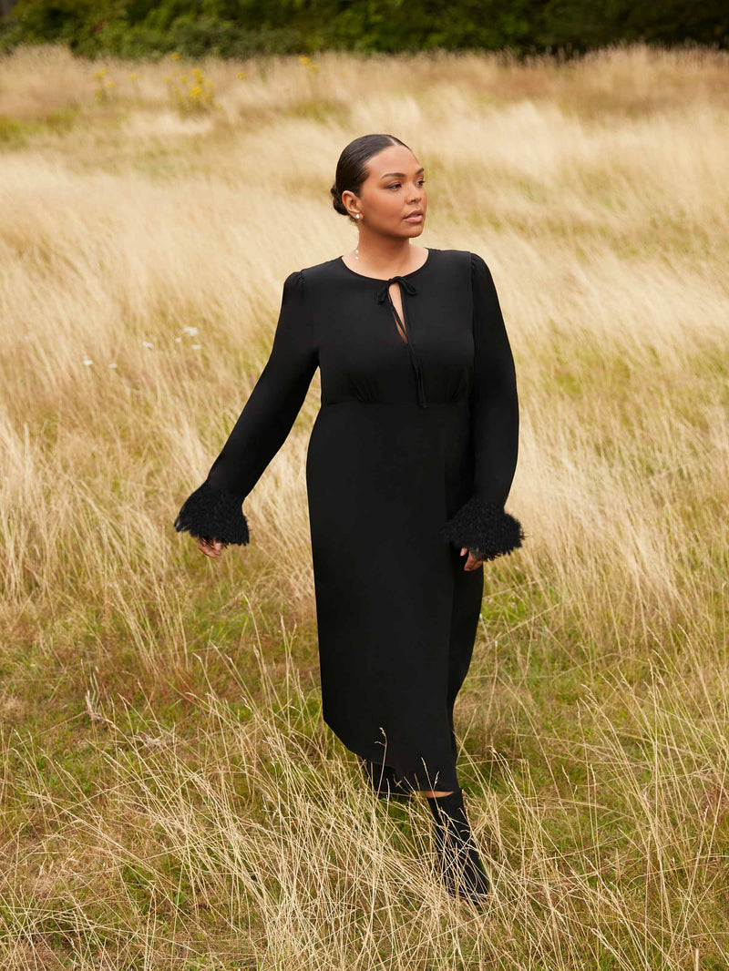 Black Feather Trim Dress