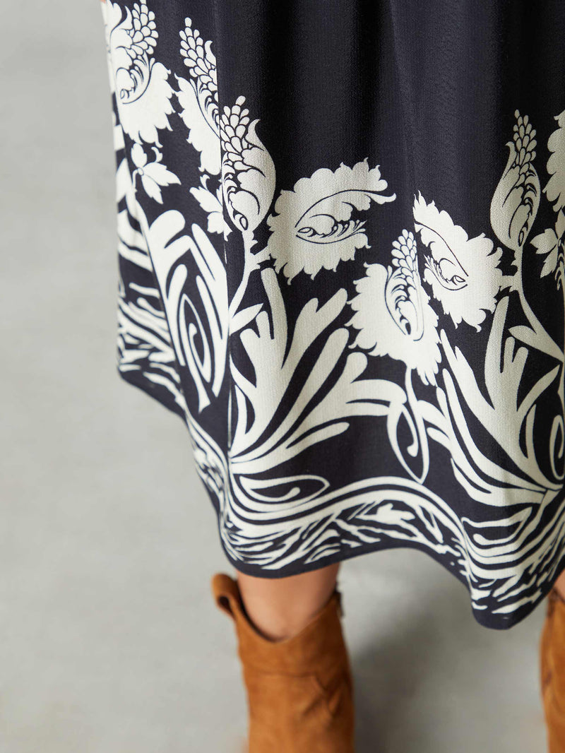 Black Border Print V-Neck Dress