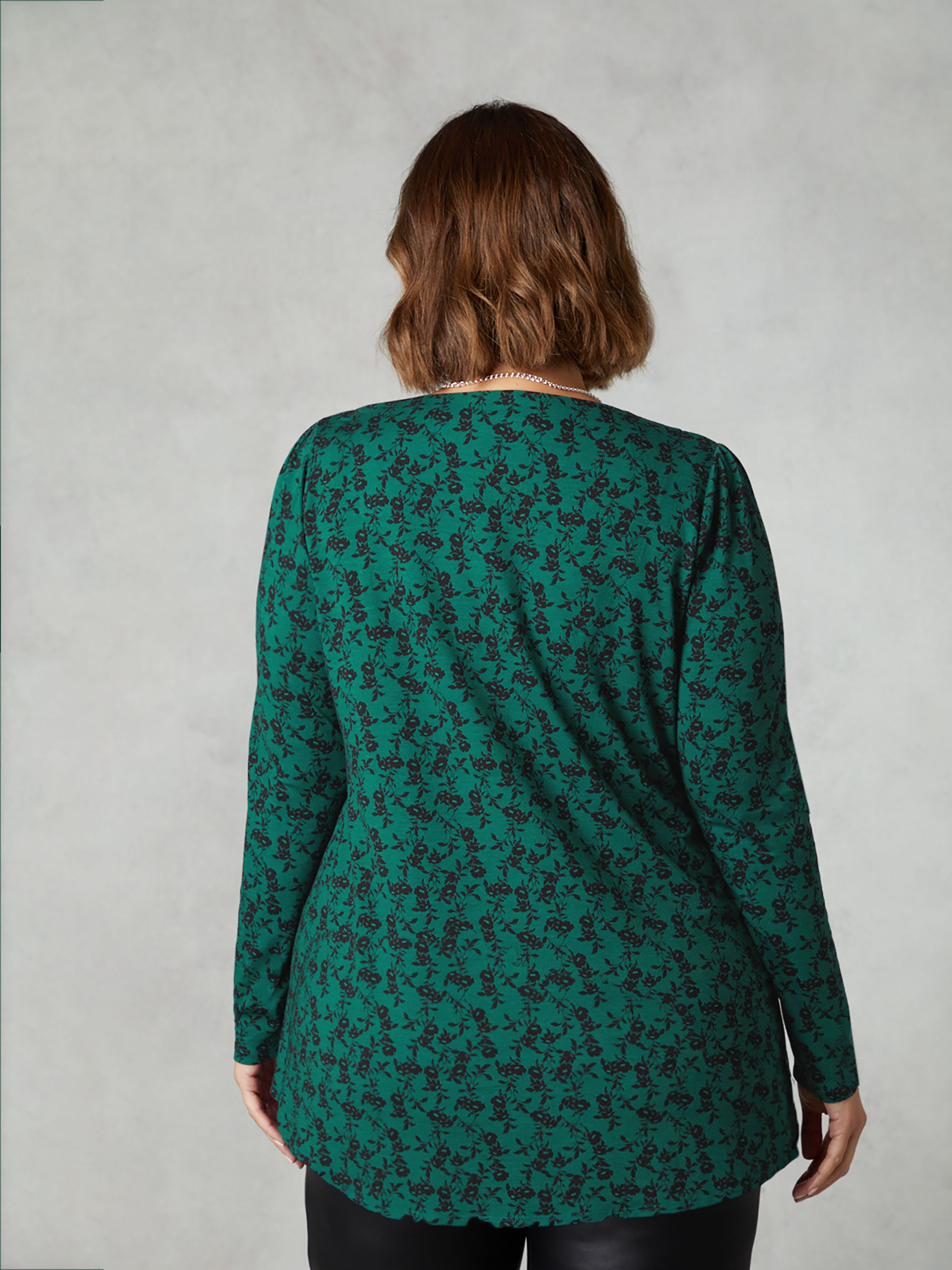 Green Floral Print Jersey Button Through Shirt