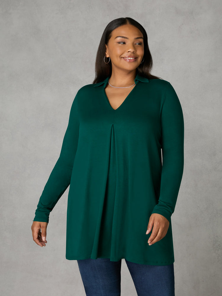 Green Jersey Pleat Front Tunic