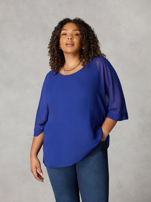 Blue Chiffon Overlay Top