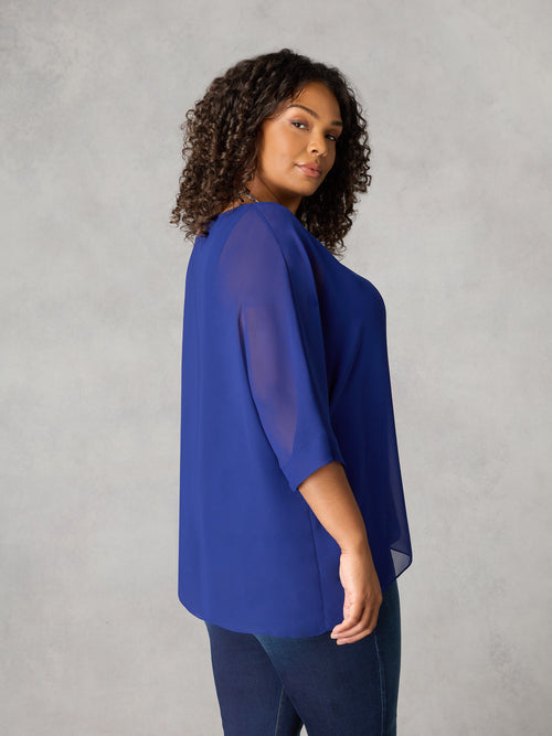 Blue Chiffon Overlay Top