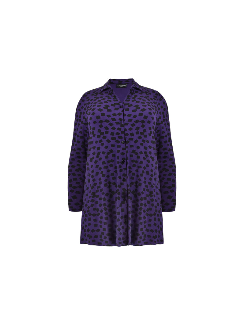 Purple Dash Print Jersey Button Through Shirt