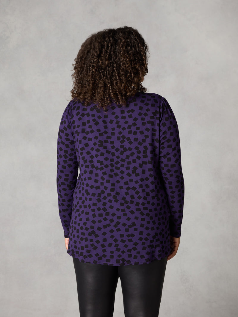 Purple Dash Print Jersey Button Through Shirt