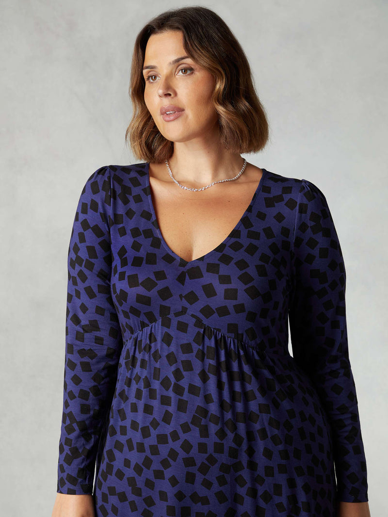 Purple Dash Print Jersey Relaxed Midi Dress