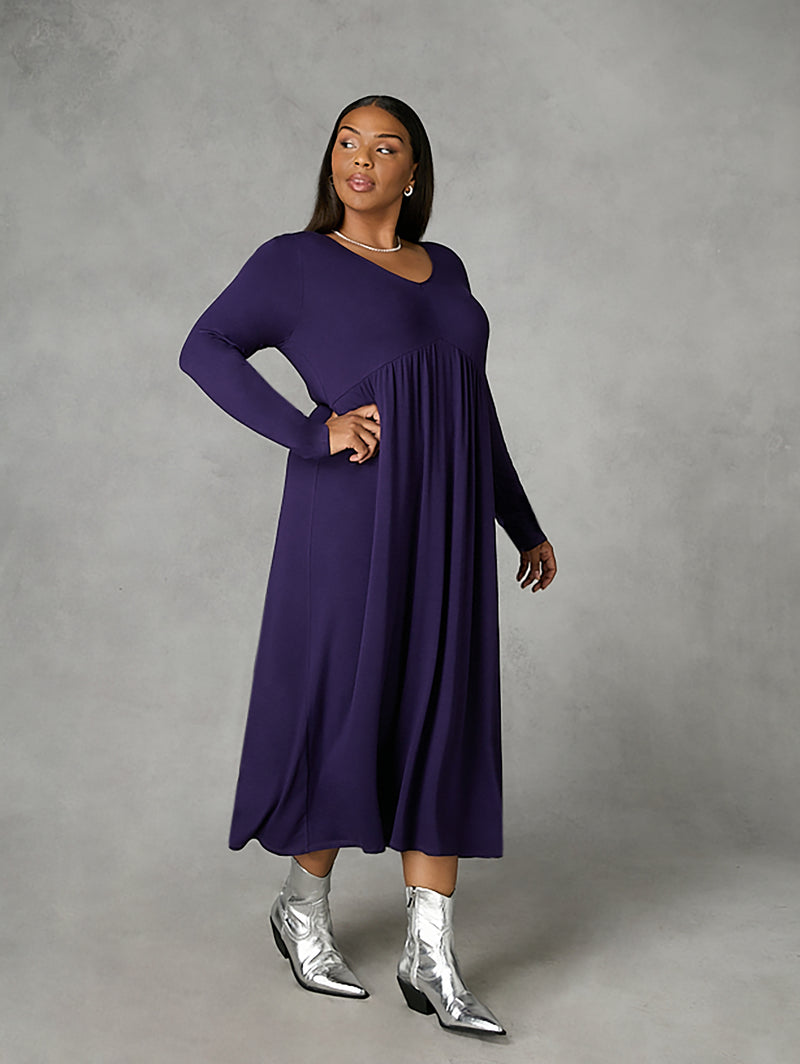 Purple Jersey Relaxed Midi Dress