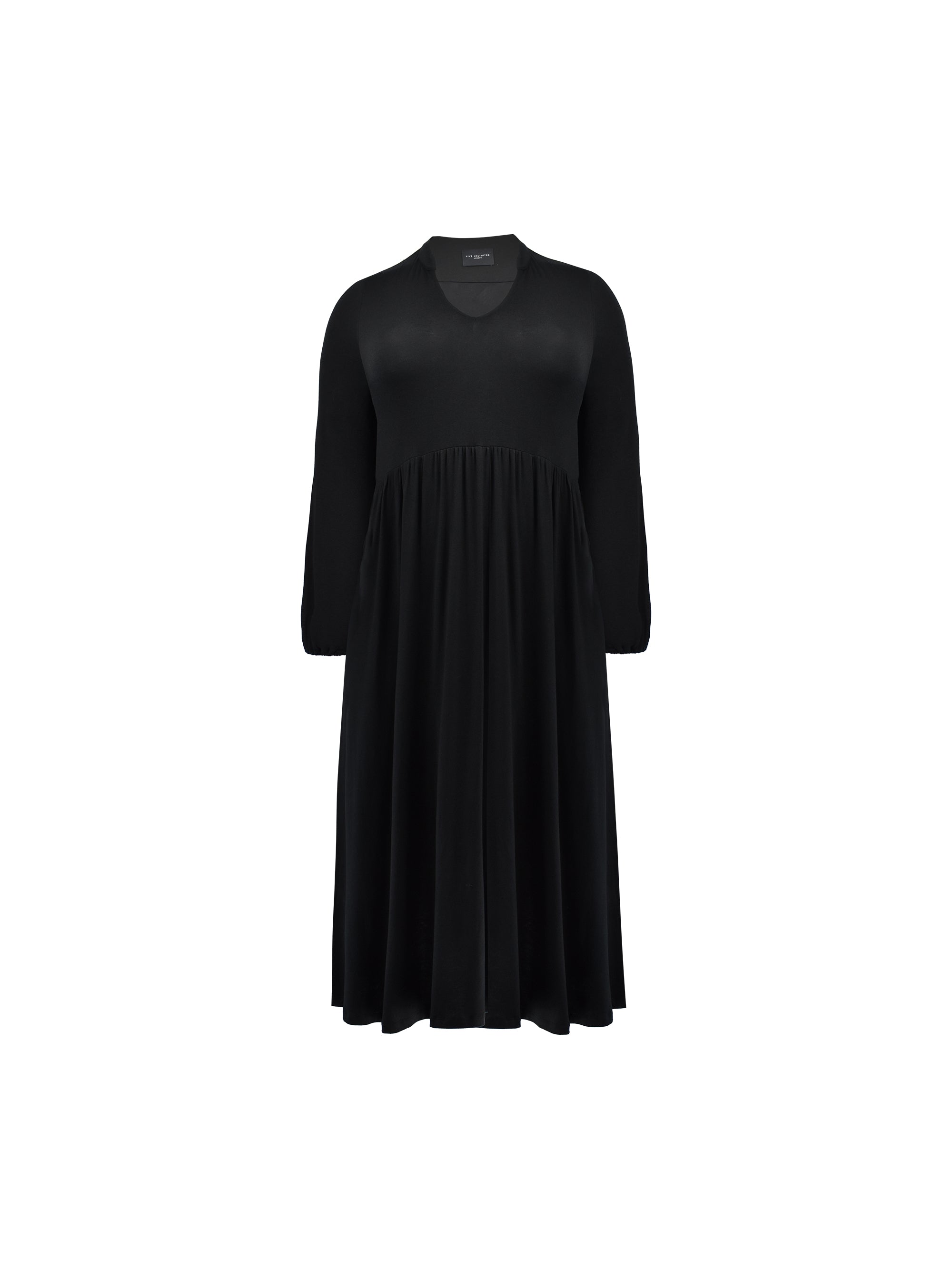 Black Jersey Nehru Collar Relaxed Dress