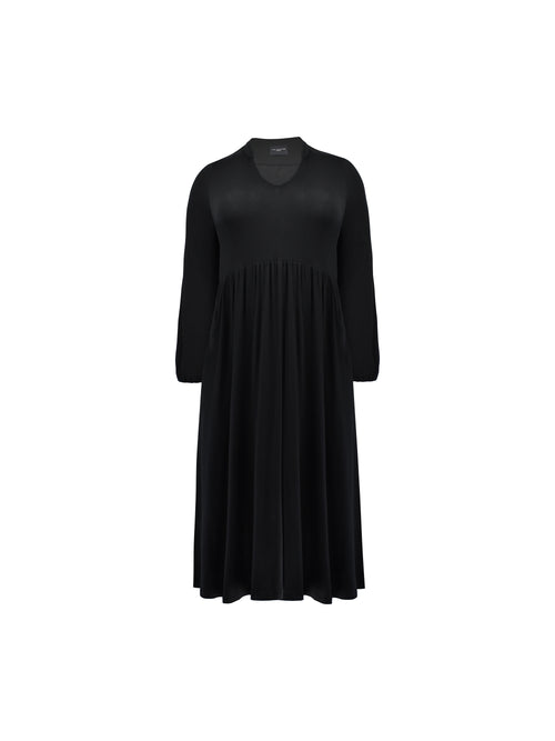 Black Jersey Nehru Collar Relaxed Dress