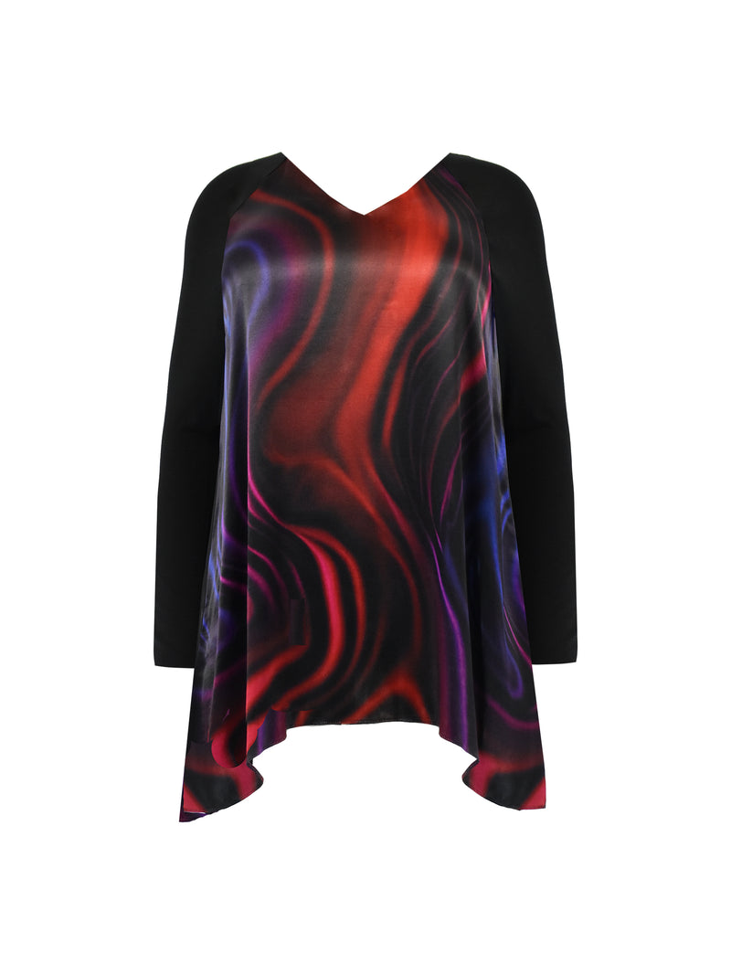 Petite Multi Swirl Print Satin Front High Low Tunic