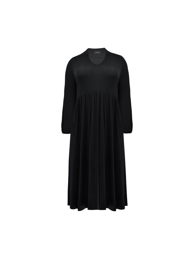 Petite Black Jersey Nehru Collar Relaxed Dress