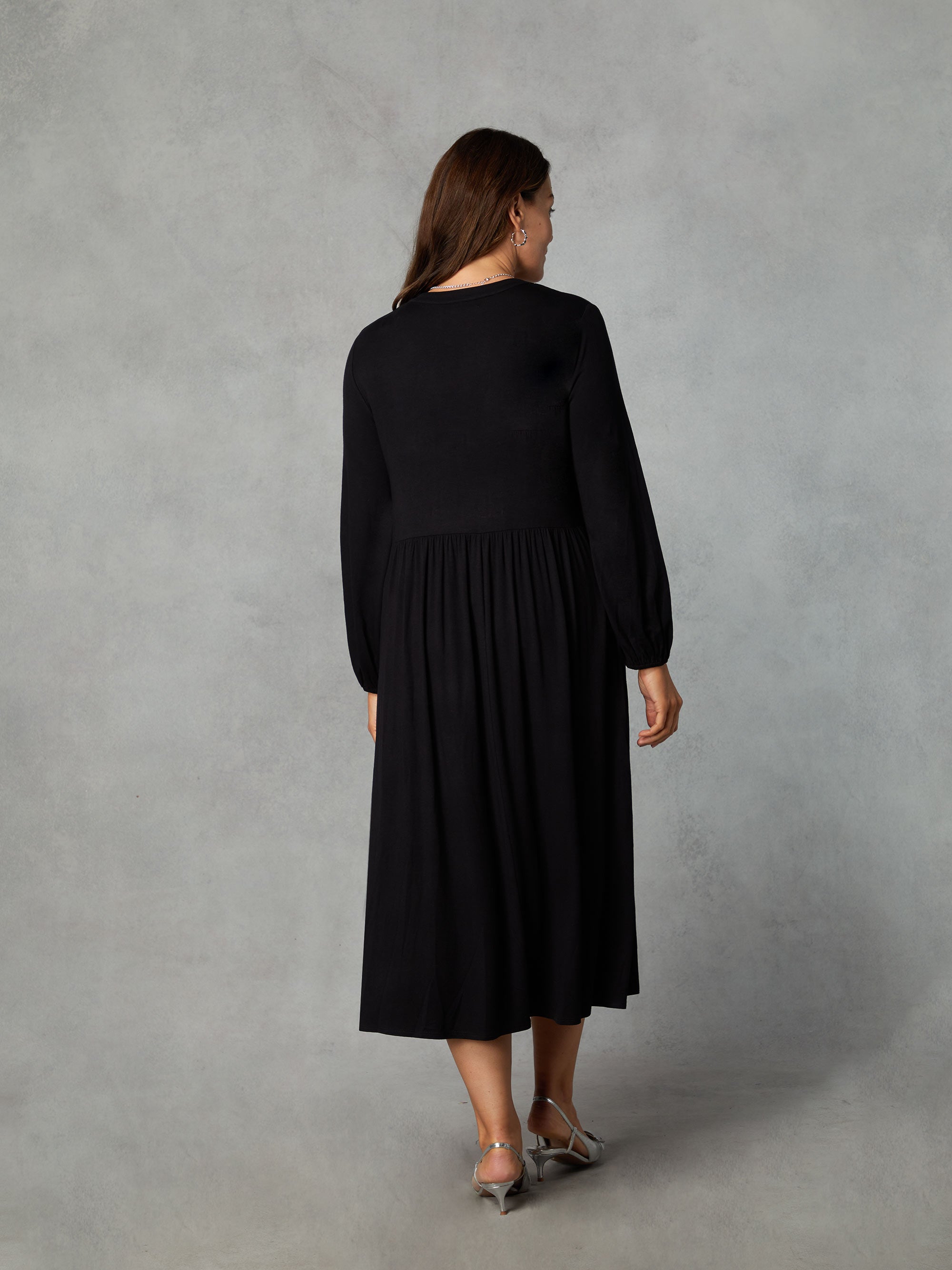 Petite Black Jersey Nehru Collar Relaxed Dress