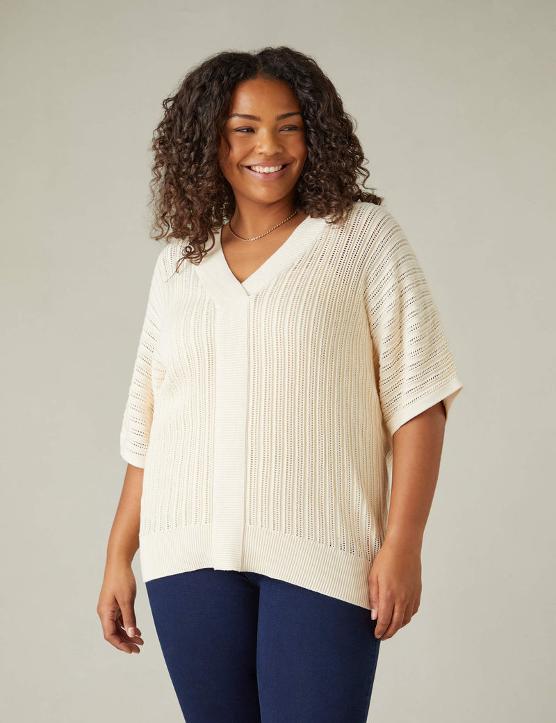 Stone Open Stitch Knitted Kaftan Jumper
