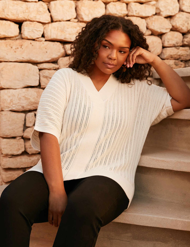 Stone Open Stitch Knitted Kaftan Jumper