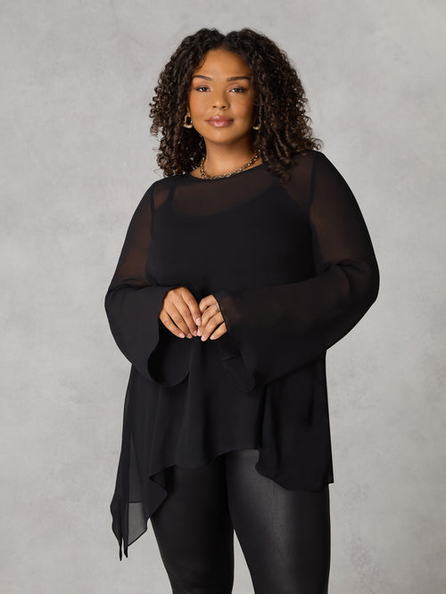 Black Chiffon Asymmetric Top