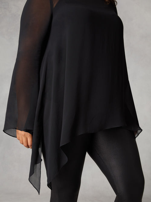 Black Chiffon Asymmetric Top