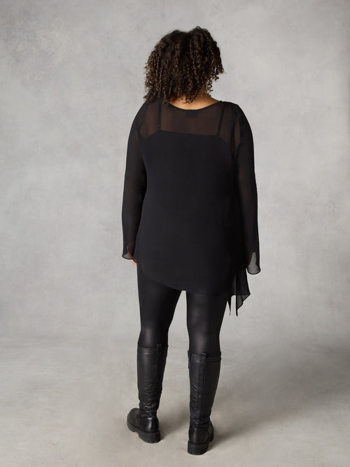 Black Chiffon Asymmetric Top