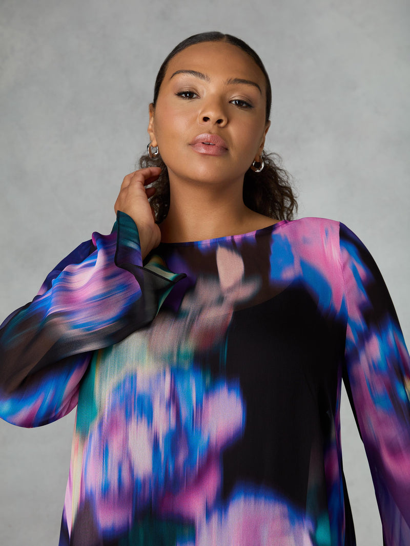 Multi Floral Print Chiffon High Low Top