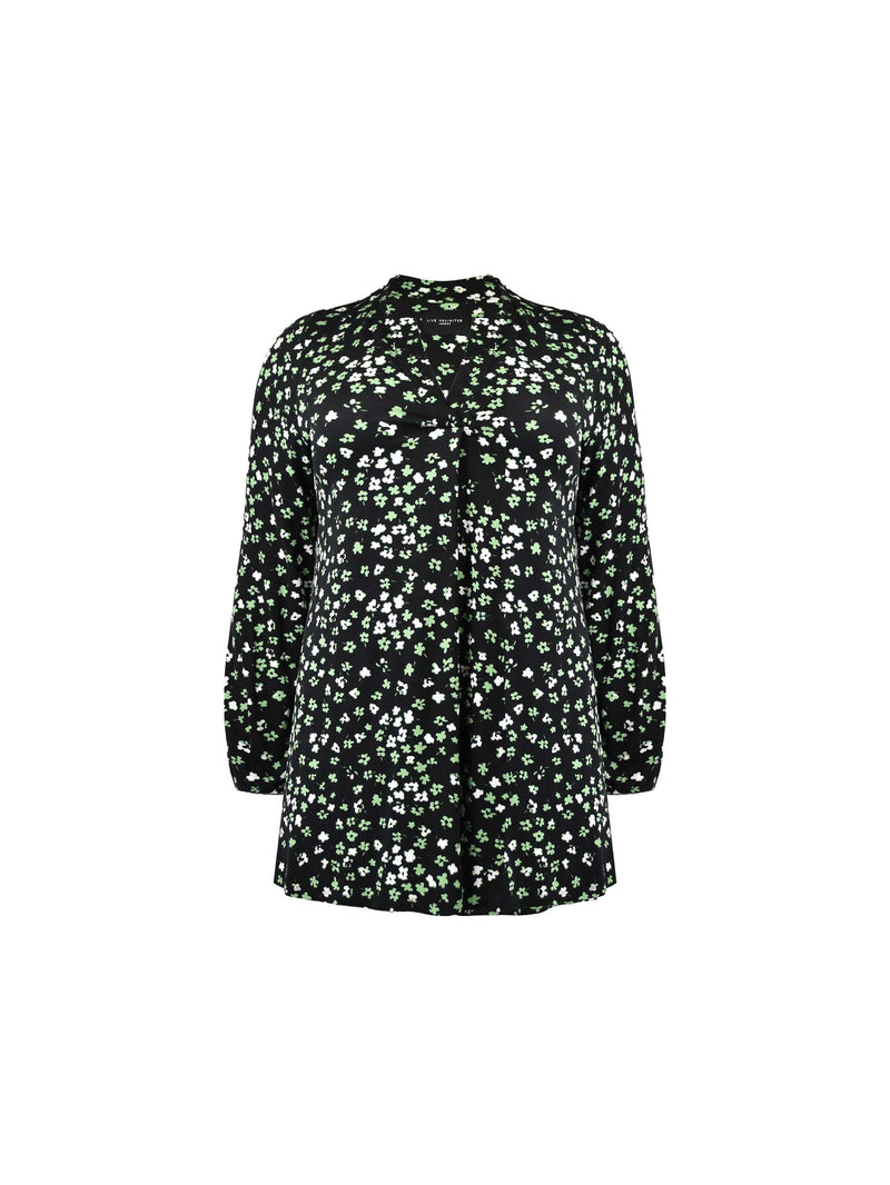 Green Ditsy Print Jersey Notch Front Top