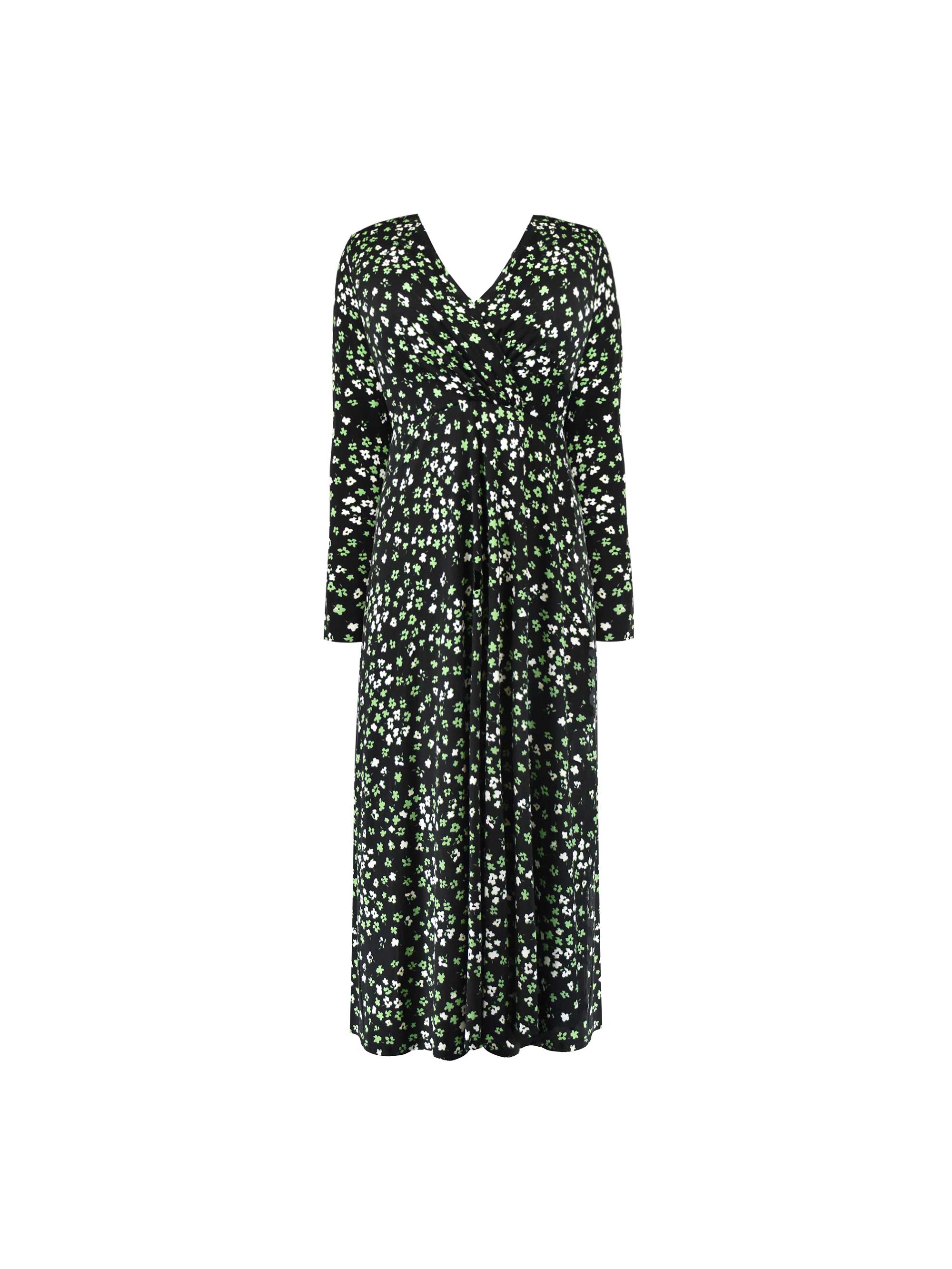 Green Ditsy Shawl Collar Midi Dress