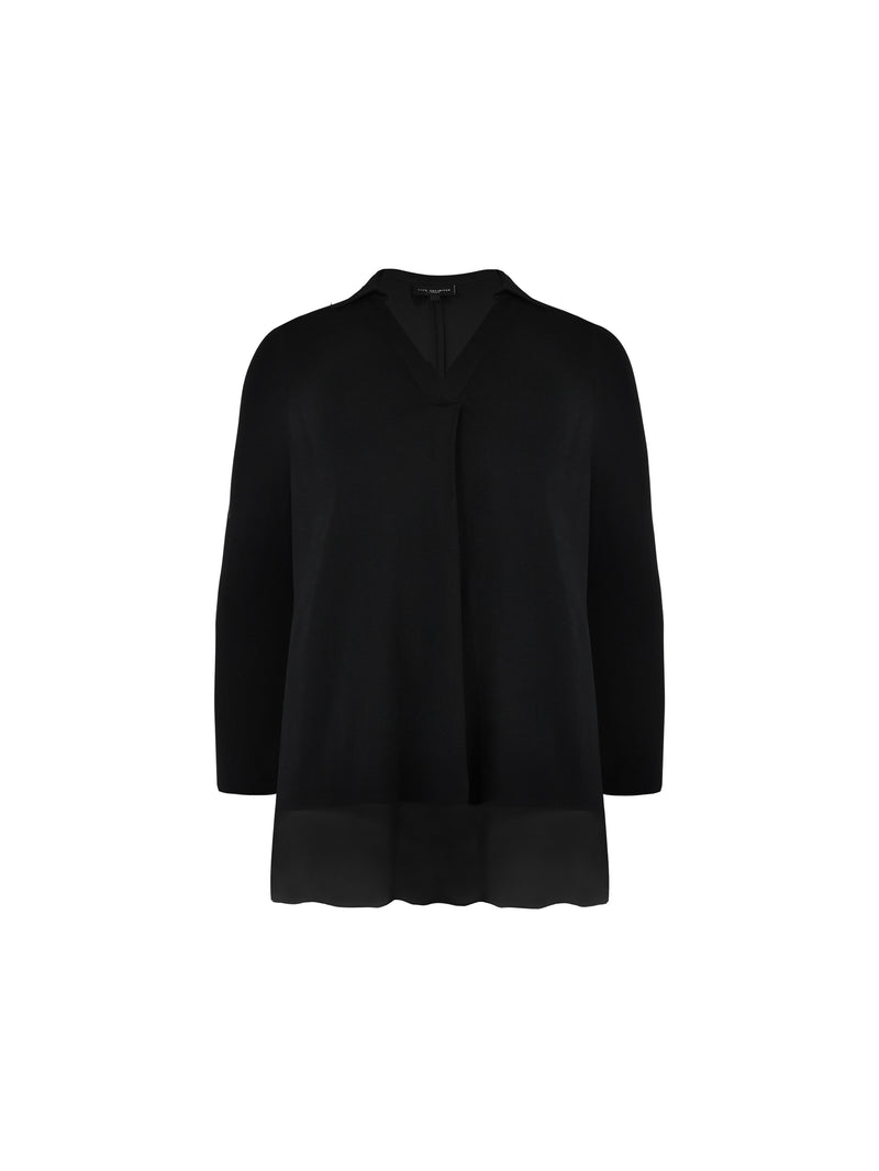 Black Jersey Chiffon Hem Shirt