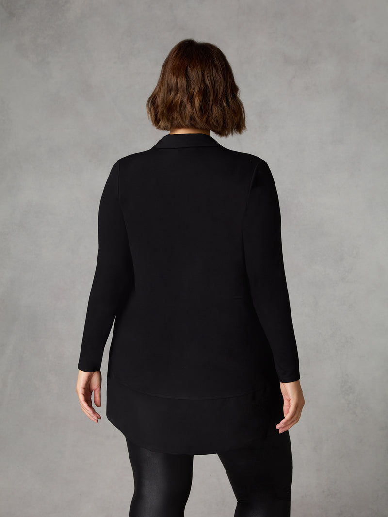 Black Jersey Chiffon Hem Shirt
