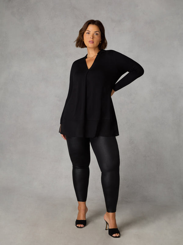 Black Jersey Chiffon Hem Shirt