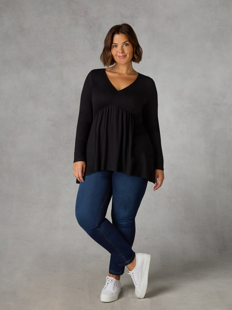 Black Jersey Empire Seam Top