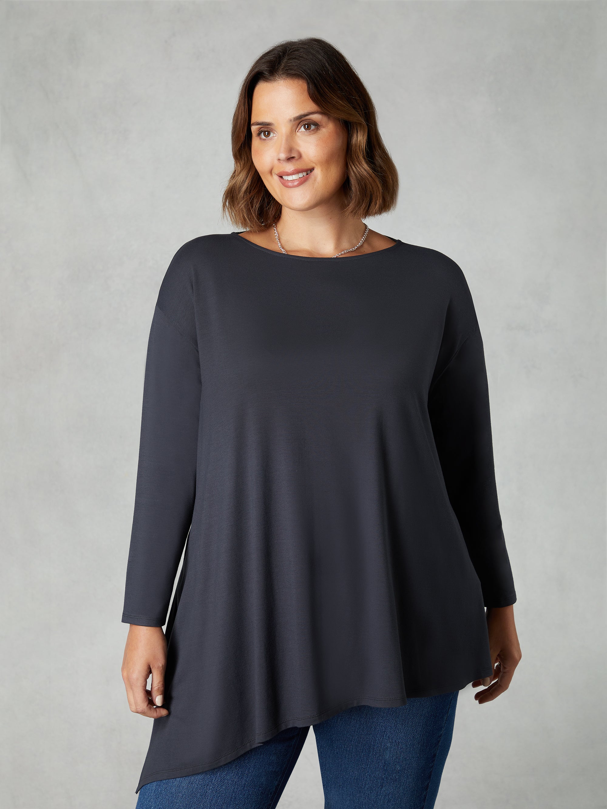 Grey Jersey Asymmetric Hem Top