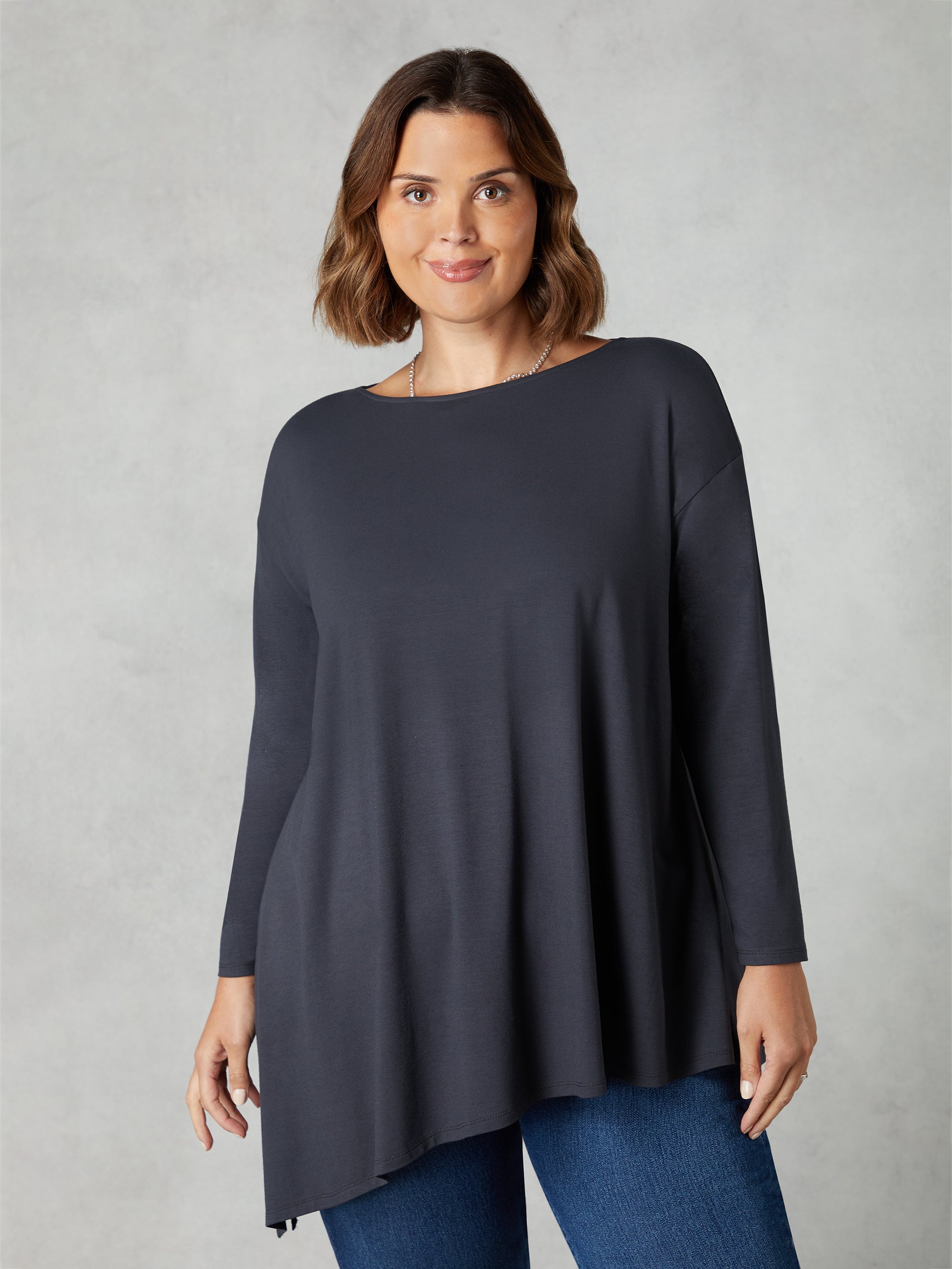 Grey Jersey Asymmetric Hem Top