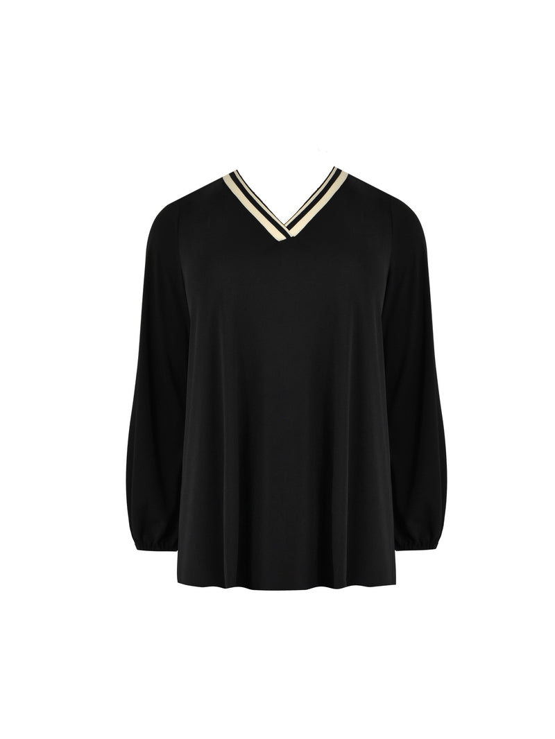 Black Jersey Stripe Trim Top