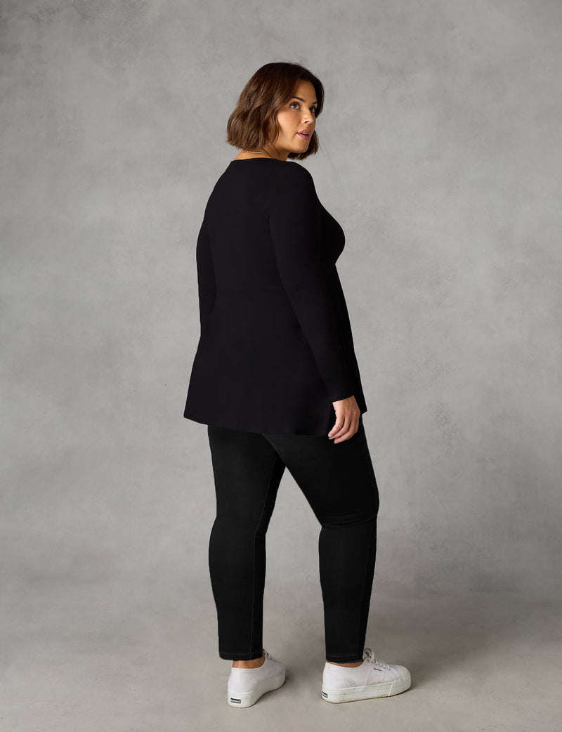 Black Jersey Stripe Trim Top