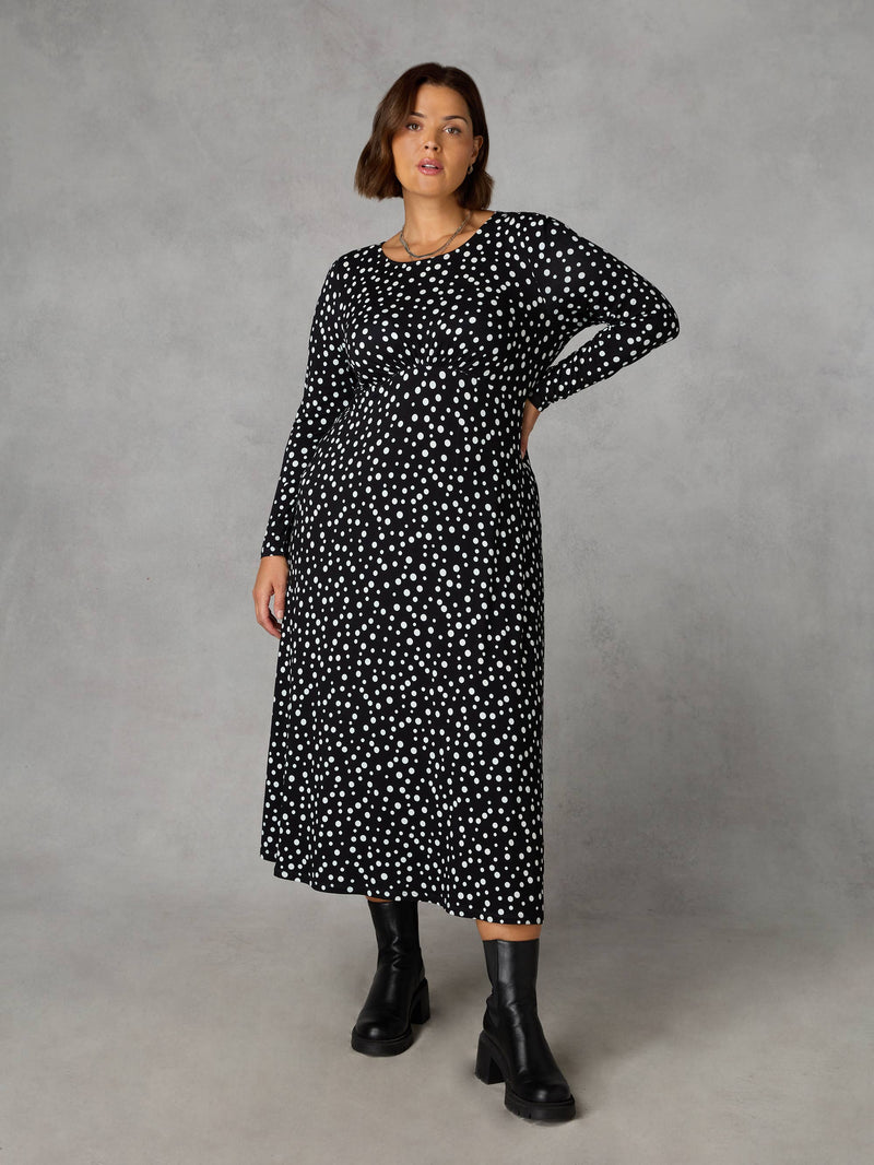 Mono Spot Empire Seam Midi Dress