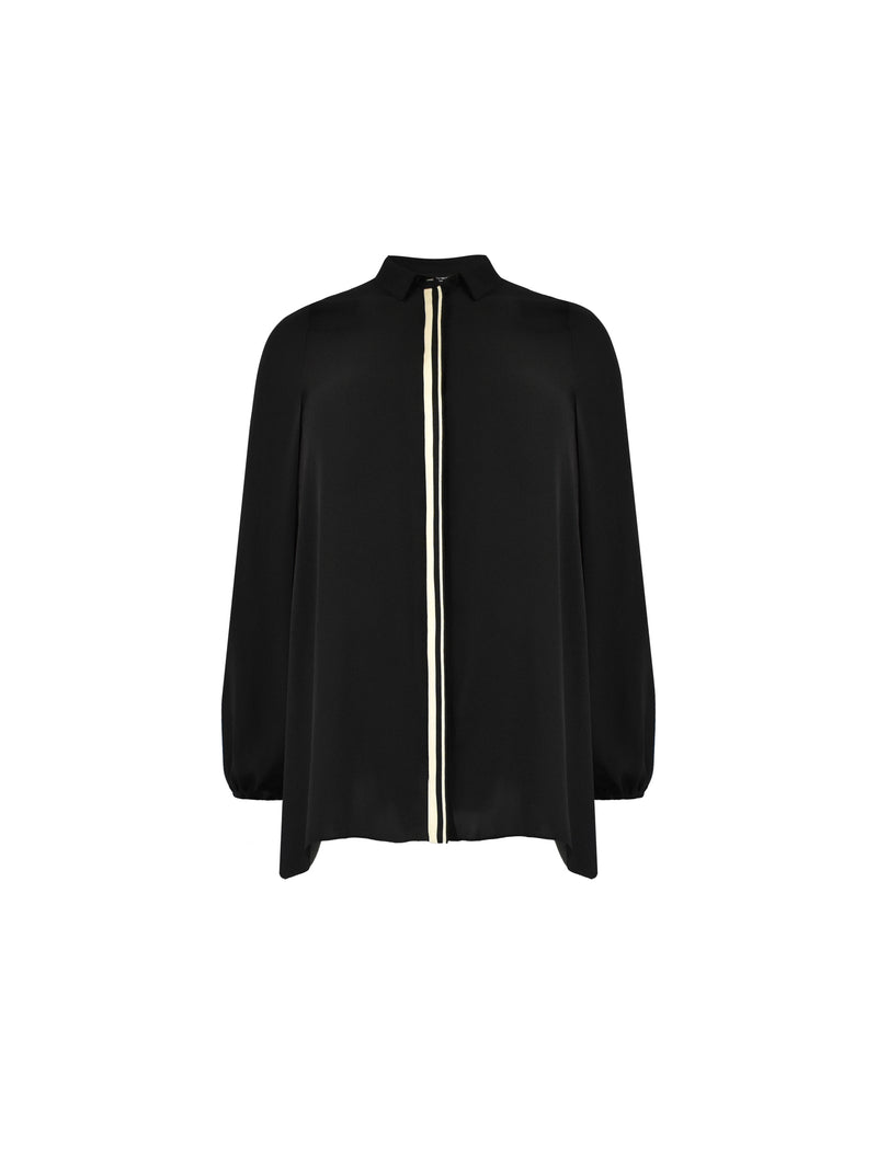 Black Chiffon Trim Front Longline Shirt
