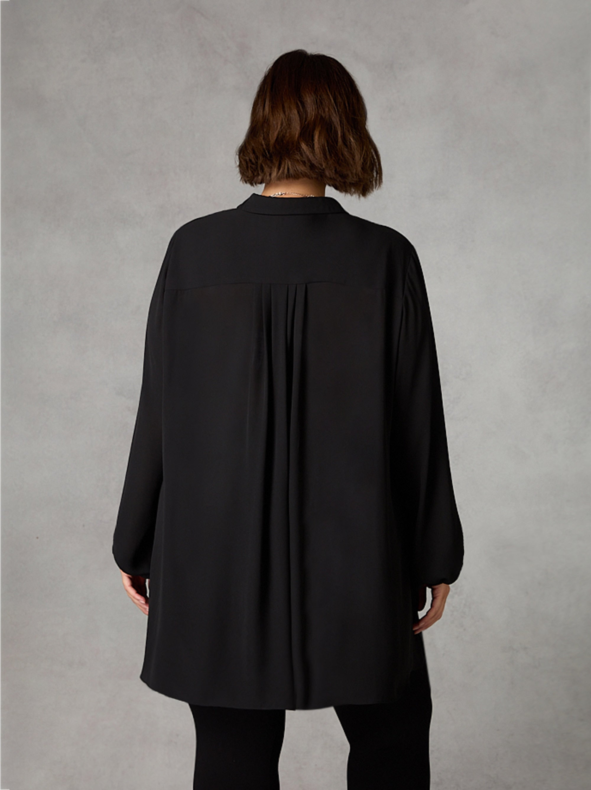 Black Chiffon Trim Front Longline Shirt