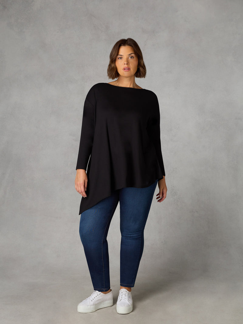 Black Jersey Asymmetric Hem Top